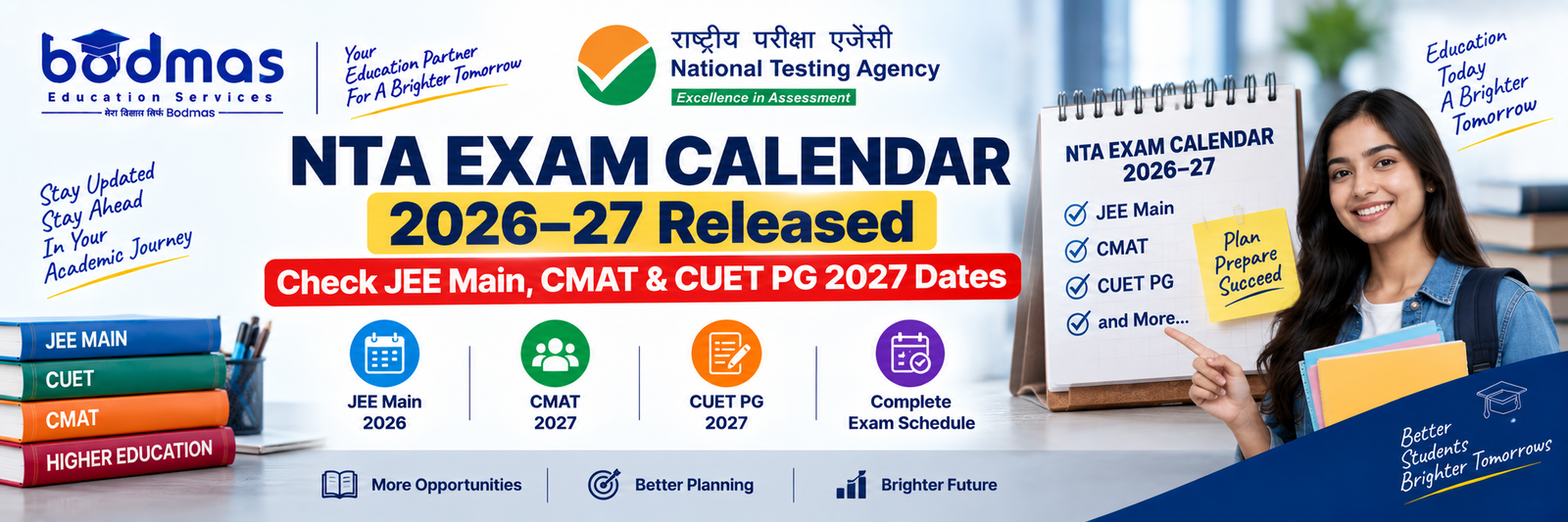 NTA Examination Calendar 2026–27 Released: Check JEE Main, CMAT, CUET PG & Other Exam Dates